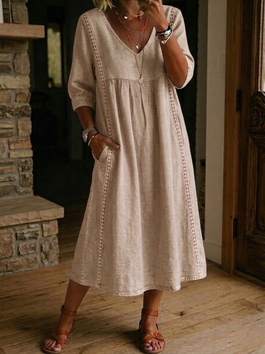 Aurine | Robe Ample Lin Et Coton À Dentelle