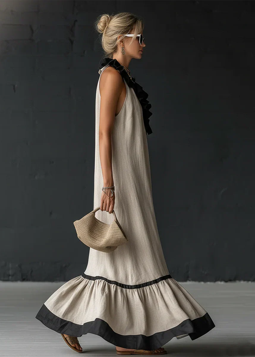 Robe Longue Fluide à Volants Chic