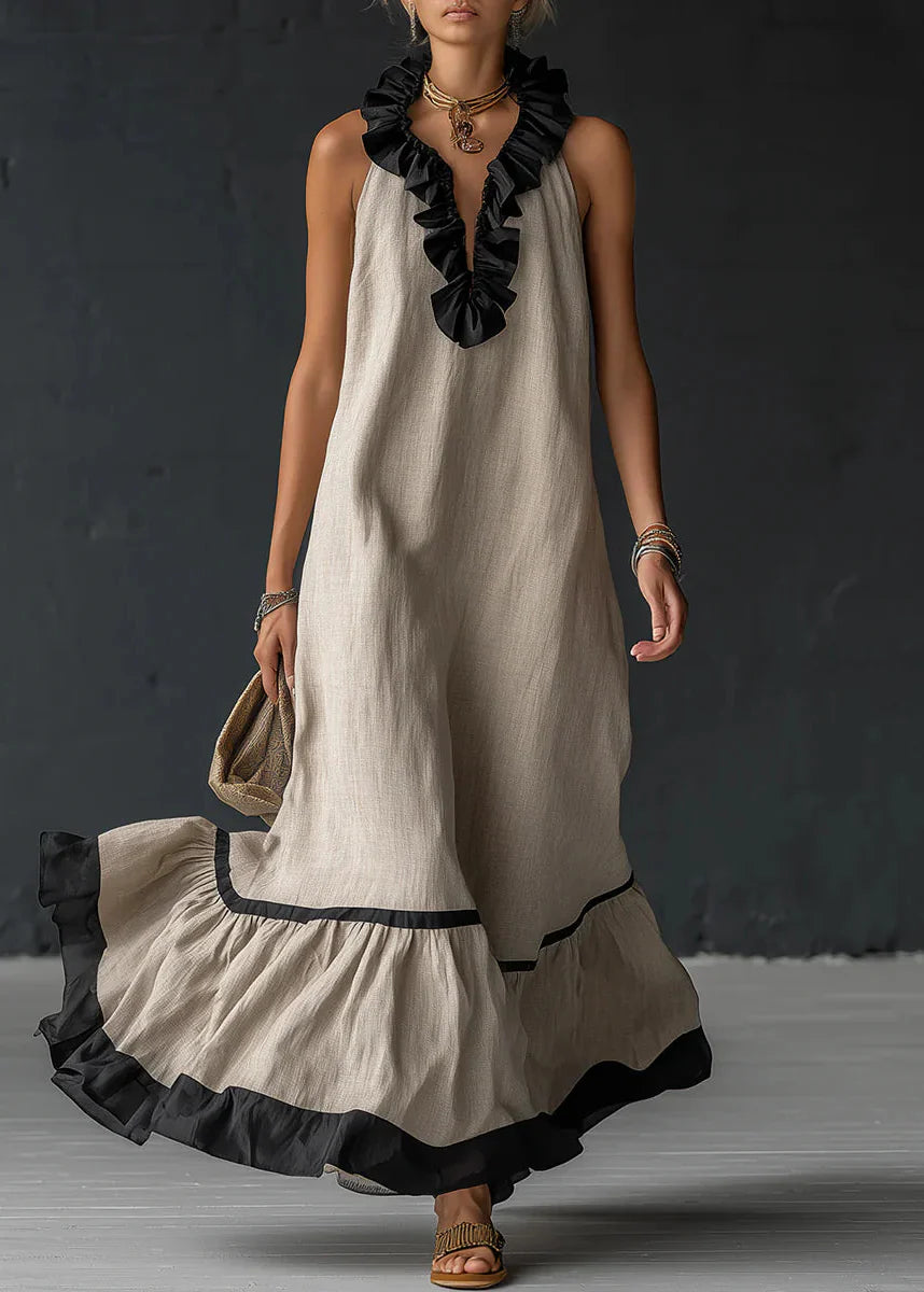 Robe Longue Fluide à Volants Chic