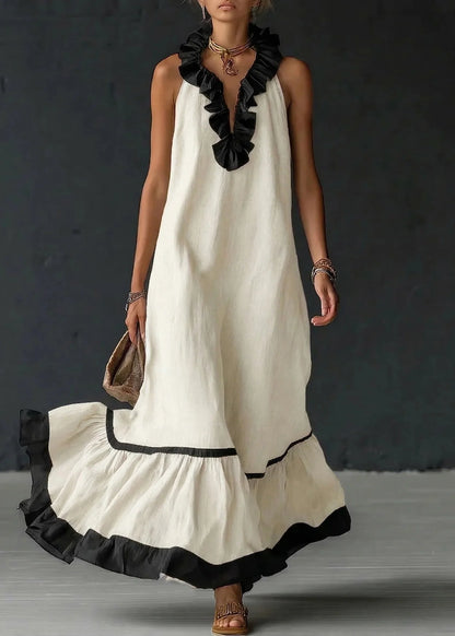 Robe Longue Fluide à Volants Chic