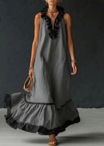 Robe Longue Fluide à Volants Chic