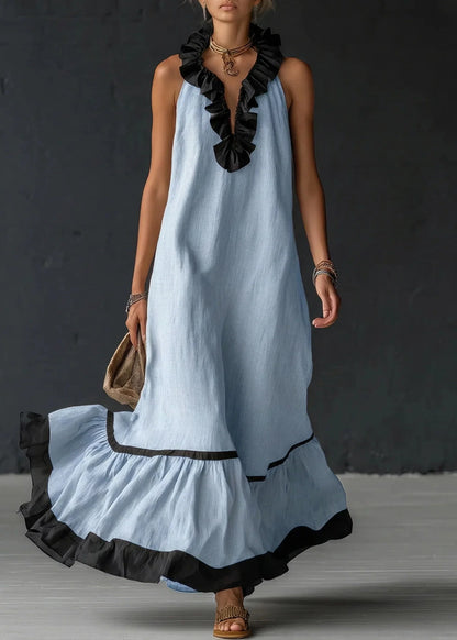 Robe Longue Fluide à Volants Chic