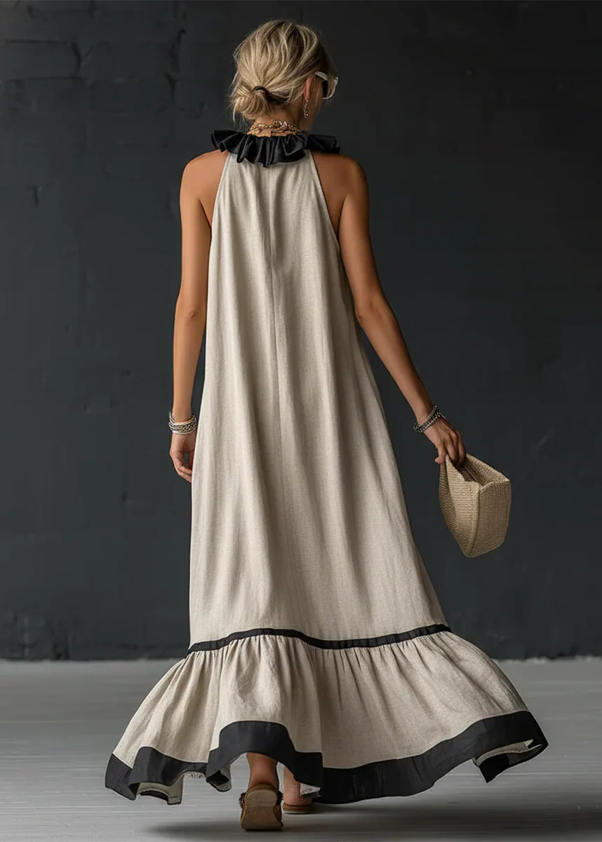 Robe Longue Fluide à Volants Chic
